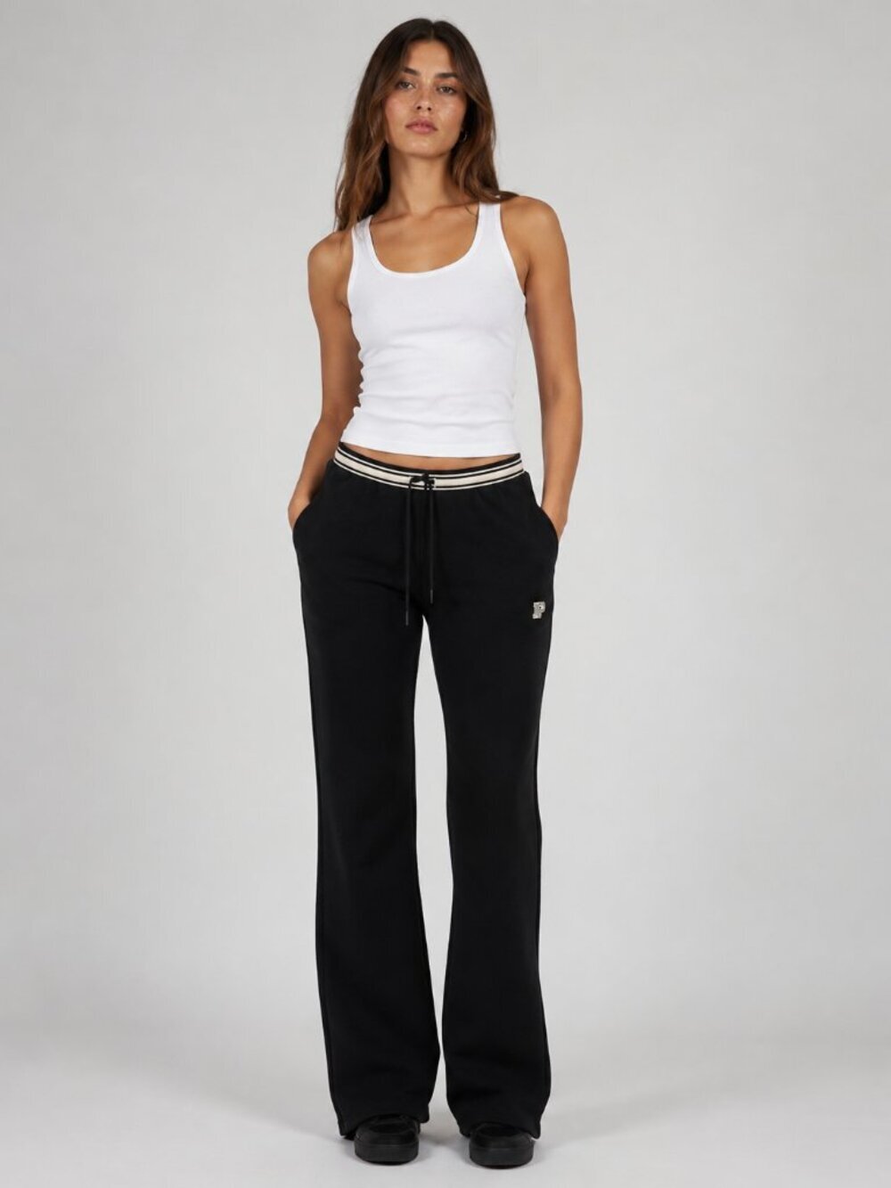 PINK Victoria’s Secret Black Flared Lounge Pants Size S/P Drawstring Logo